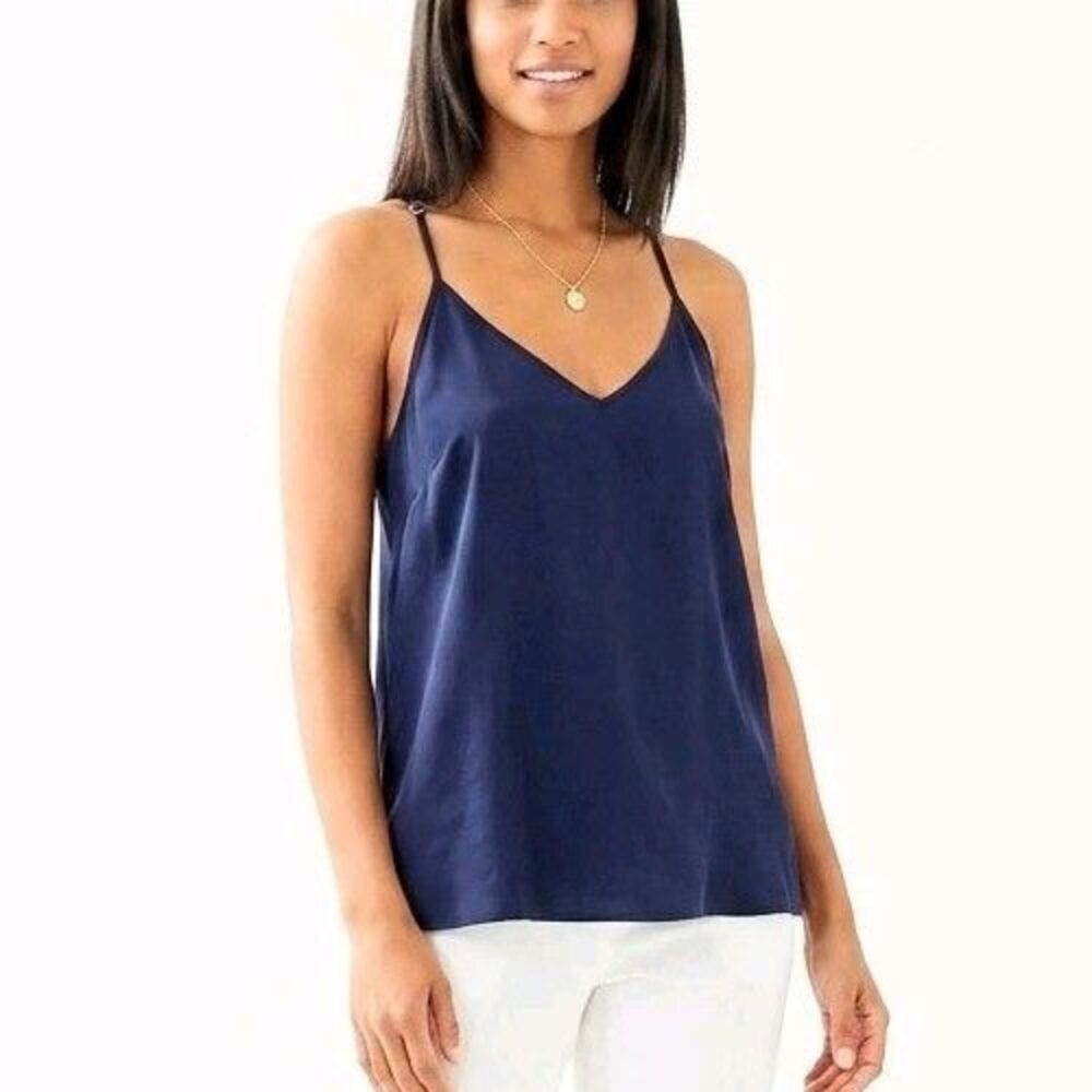LILLY PULITZER Tank Blouse Dusk Top True Navy Blue Adjustable Straps Women Large
